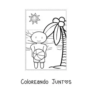Imagen para colorear de un niño jugando en verano
