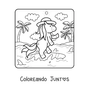 Imagen para colorear de un unicornio en un paisaje de verano
