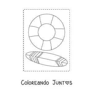 Imagen para colorear de una tabla de surf y un salvavidas