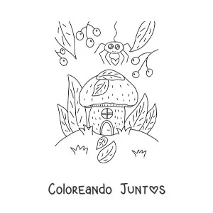 Imagen para colorear de una casa de hada del bosque de otoño