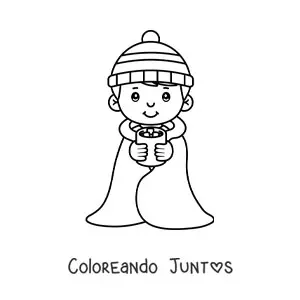 Imagen para colorear de un niño con frío en invierno