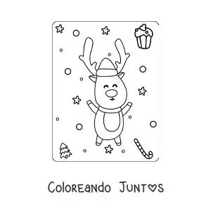 Imagen para colorear de un reno animado en invierno