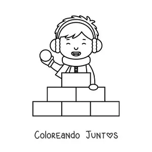 Imagen para colorear de un niño con varios bloques de nieve