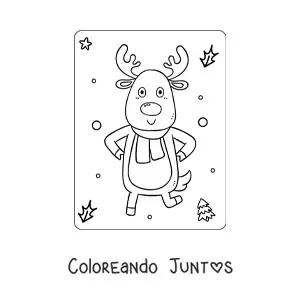 Imagen para colorear de un reno animado con una bufanda de invierno