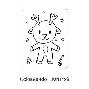 Imagen para colorear de un reno animado feliz en invierno