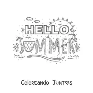 Imagen para colorear de la palabra summer con elementos del verano