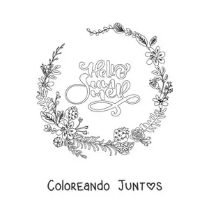 Imagen para colorear de un aro de flores tropicales con la palabra summer