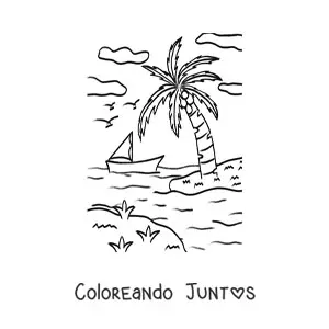 Imagen para colorear de un velero en la playa
