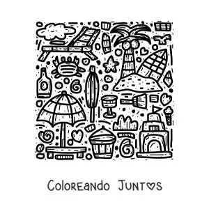 Imagen para colorear de juguetes accesorios plantas animales y utensilios para la playa