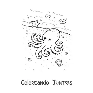 Imagen para colorear de un pulpo en la orilla del mar