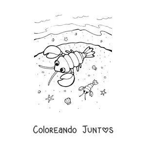 Imagen para colorear de dos langostas en la orilla de la playa