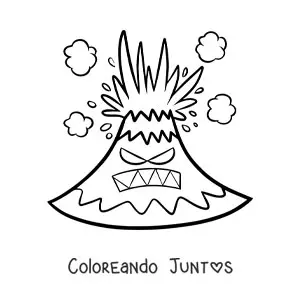 Imagen para colorear de un volcán animado furioso en erupción