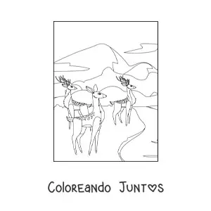 Imagen para colorear de una manada de venados junto a un bosque