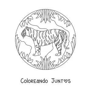 Imagen para colorear de un tigre en la selva