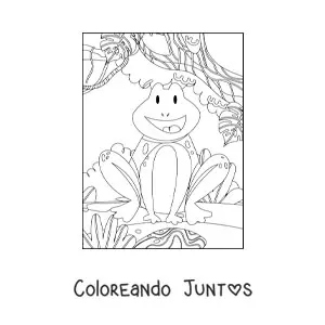 Imagen para colorear de una rana animada de selva tropical