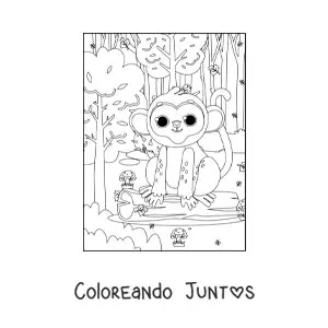 Imagen para colorear de un mono de selva tropical kawaii