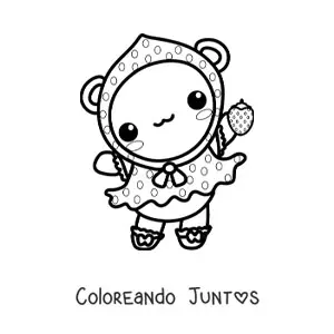 Imagen para colorear de una osita animada kawaii disfrazada de fresa