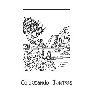 Imagen para colorear de un paisaje con vegetación del desierto