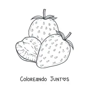 Imagen para colorear de tres fresas