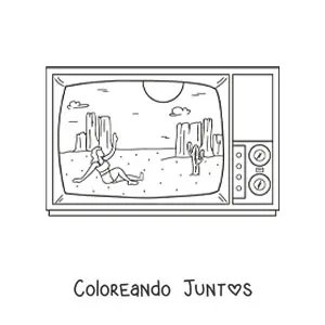Imagen para colorear de un desierto en la pantalla de una televisión