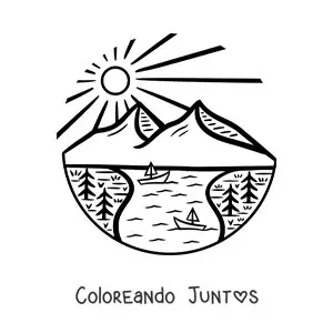 Imagen para colorear de un lago en las montañas
