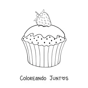 Imagen para colorear de un cupcake decorado con una fresa
