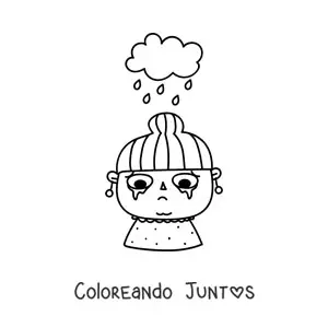 Imagen para colorear de niña llorando con nube lloviendo sobre su cabeza
