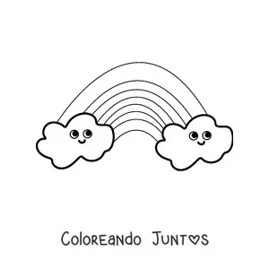 Imagen para colorear de nubes animadas sonrientes con arcoíris