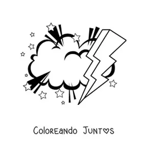 Imagen para colorear de nube con rayo grande y estrellas