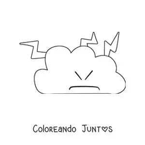 Imagen para colorear de nube animada enojada con rayos saliendo de ella