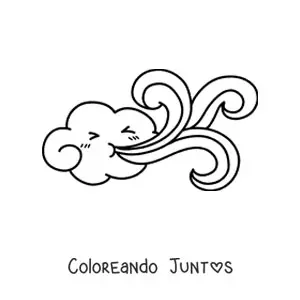Imagen para colorear de nube kawaii soplando viendo