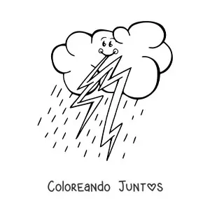 Imagen para colorear de nube kawaii animada con rayos