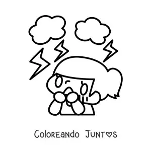 Imagen para colorear de niña asustada por una tormenta eléctrica