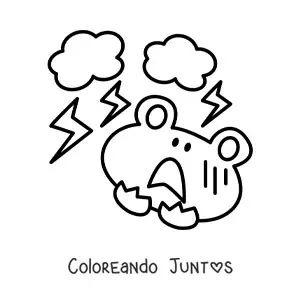 Imagen para colorear de rana animada asustada por una tormenta eléctrica
