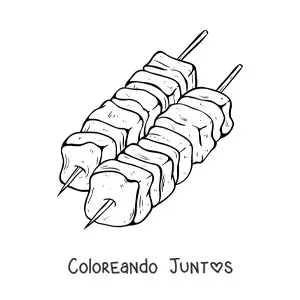 Imagen para colorear de una carne en vara asada a la parrilla