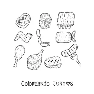 Imagen para colorear de varias carnes rojas y blancas