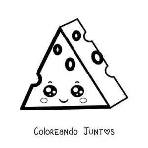 Imagen para colorear de un trozo de queso kawaii