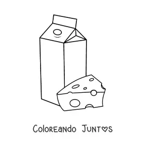 Imagen para colorear de un trozo de queso y un cartón de leche