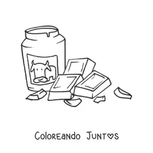 Imagen para colorear de un trozo de chocolate junto a un tarro de leche