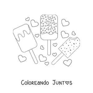 Imagen para colorear de tres paletas de helado cubiertas de chocolate