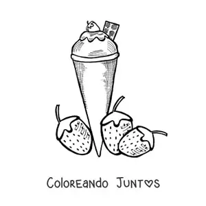 Imagen para colorear de un helado barquilla junto a dos fresas