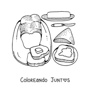 Imagen para colorear de unas rebanadas de pan con mantequilla