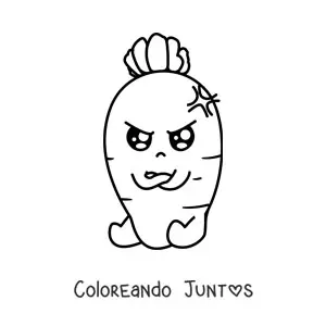 Imagen para colorear de una zanahoria kawaii animada con expresión enojada