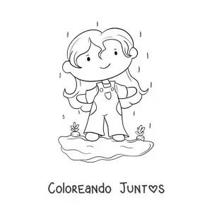 Imagen para colorear de una niña con un huerto de zanahorias