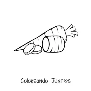 Imagen para colorear de una zanahoria rebanada en trozos