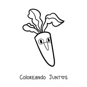 Imagen para colorear de una zanahoria animada con hojas