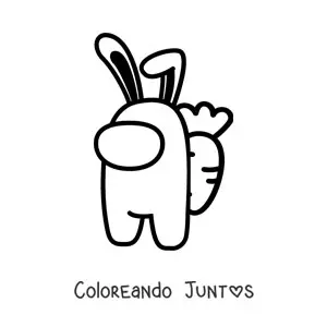 Imagen para colorear de un tripulante de among us vestido de conejo con zanahoria