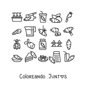 Imagen para colorear de varias formas de comer zanahoria