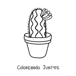Imagen para colorear de un cactus tierno con una flor en una maceta
