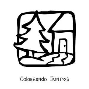 Imagen para colorear de una casa y un pino grande